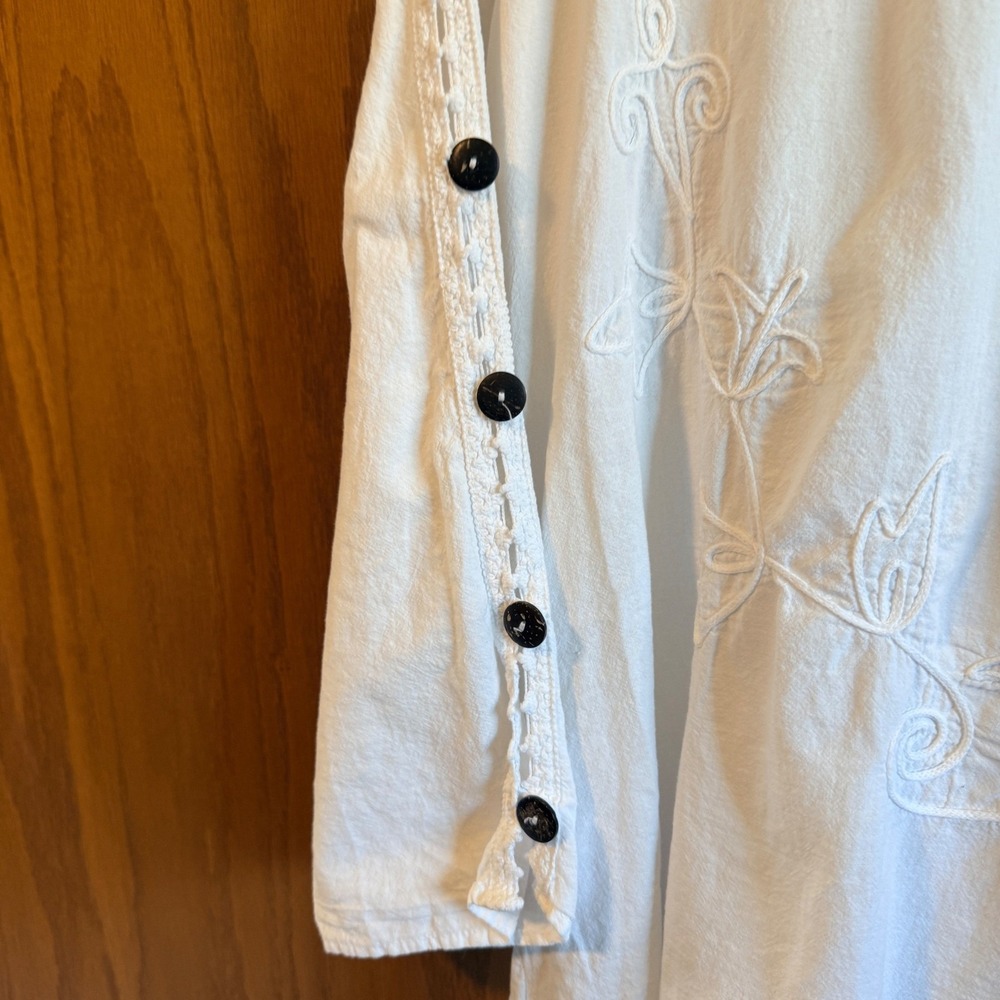 Giocam Tunic Top Women L/XL White Excellent Embroidered Cotton High-Low V-Neck‎ - Picture 5 of 10